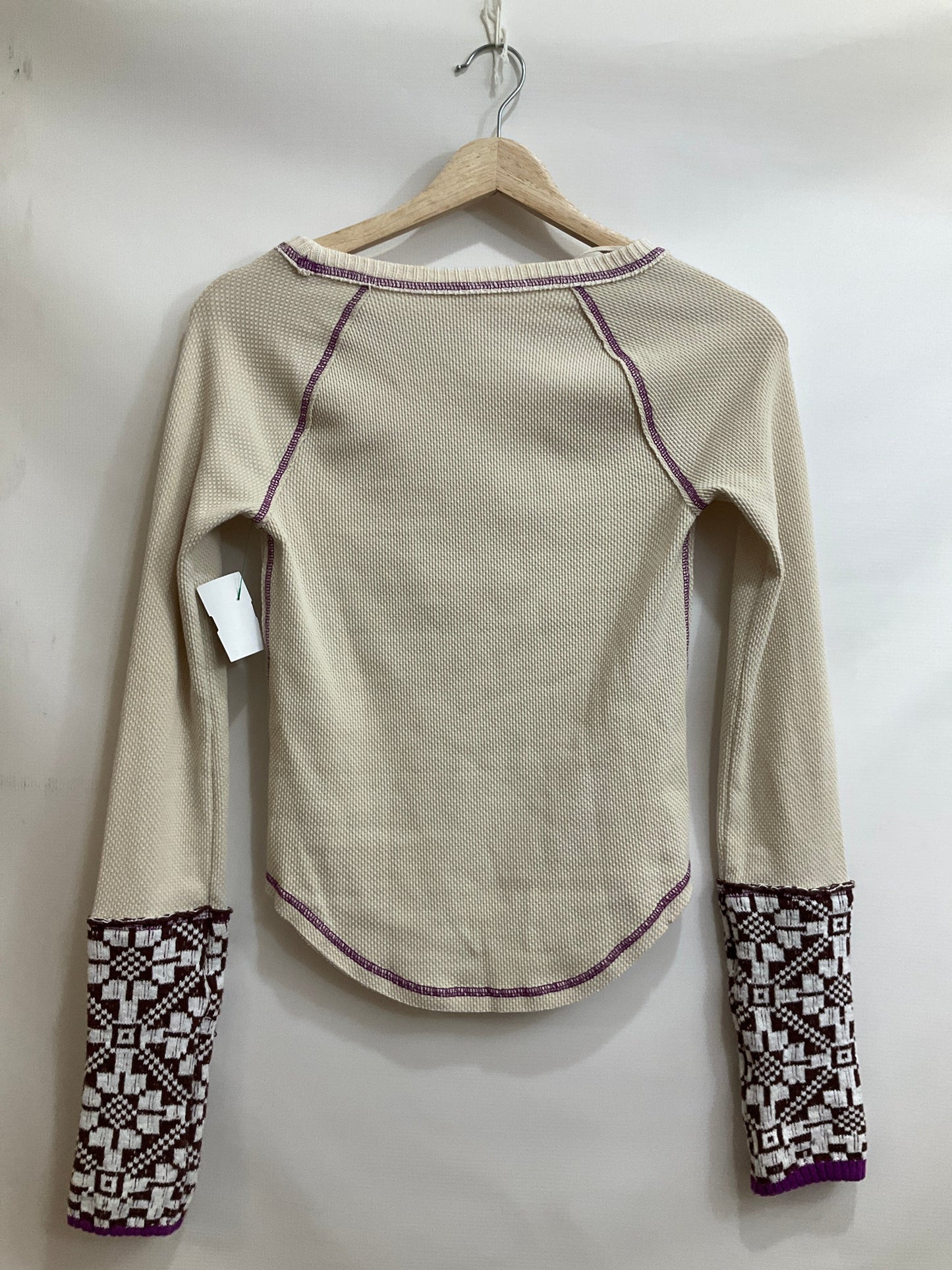 Top Long Sleeve By Free People In Cream & Purple, Size: S