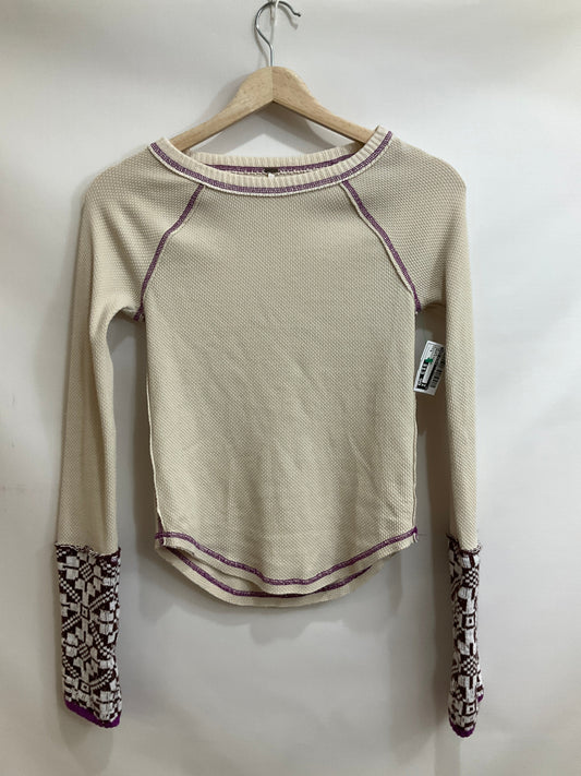 Top Long Sleeve By Free People In Cream & Purple, Size: S