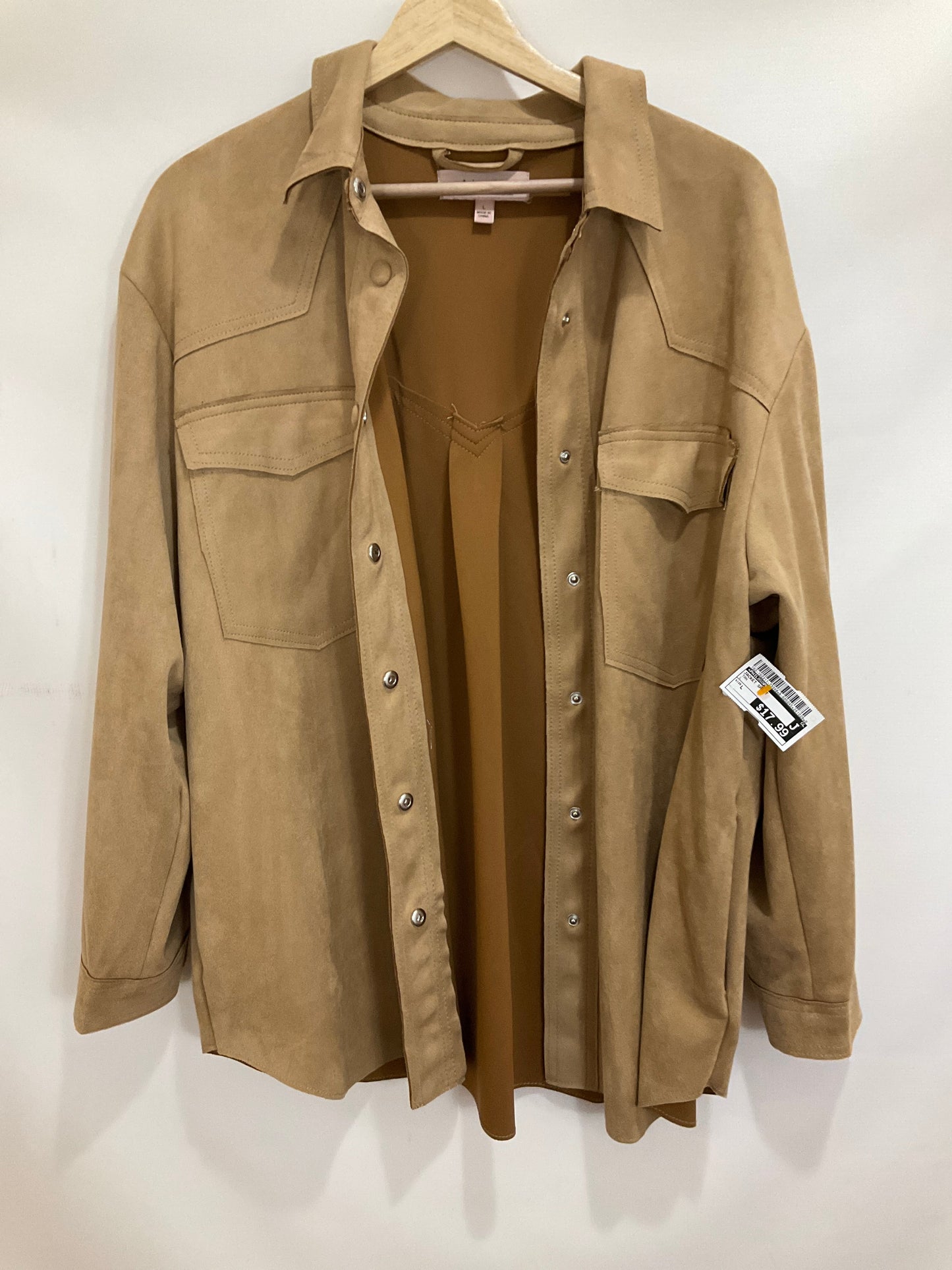 Jacket Shirt By Philosophy In Tan, Size: L