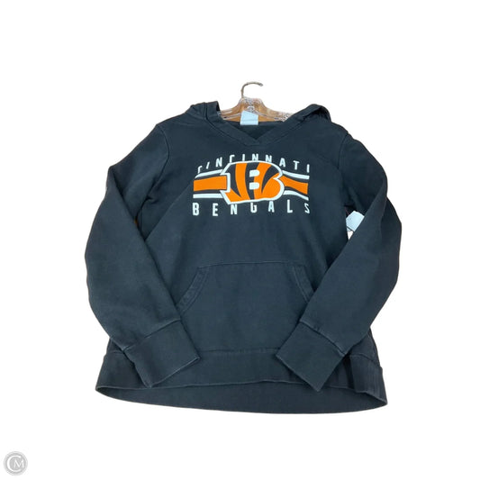 Athletic Sweatshirt Hoodie By Majestic In Black & Orange, Size: M