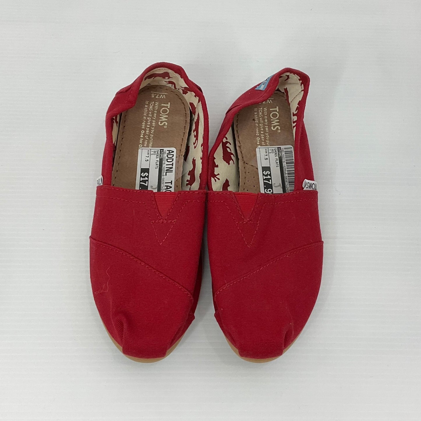 Red Shoes Flats Toms, Size 7.5