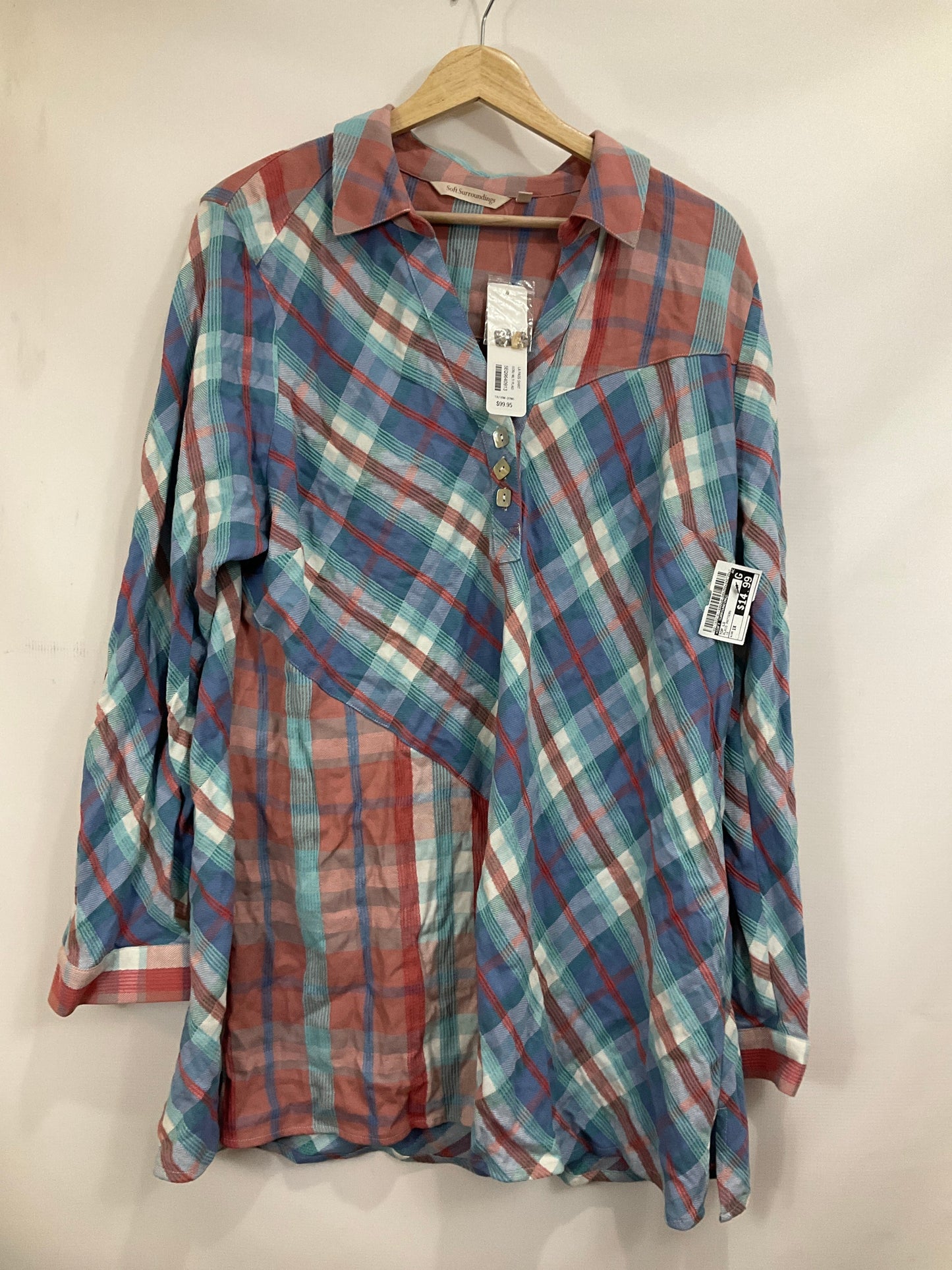 Top Long Sleeve By Soft Surroundings In Plaid Pattern, Size: 1x