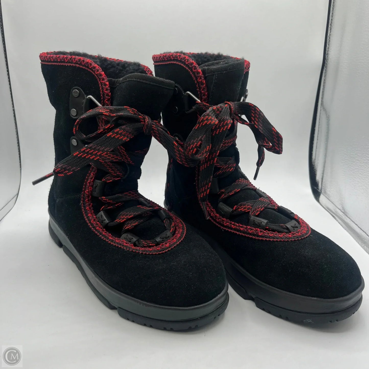 Boots Mid-calf Flats By Ugg In Black & Red, Size: 10