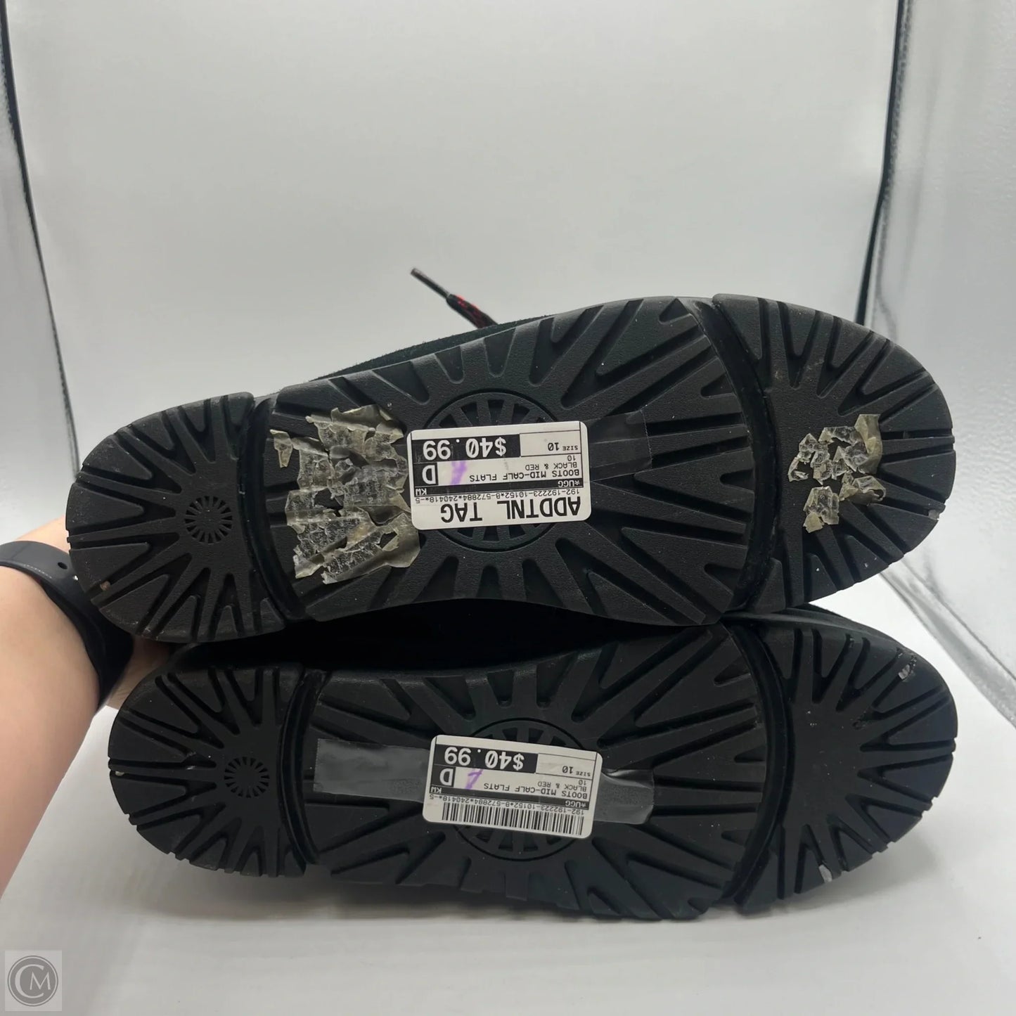 Boots Mid-calf Flats By Ugg In Black & Red, Size: 10