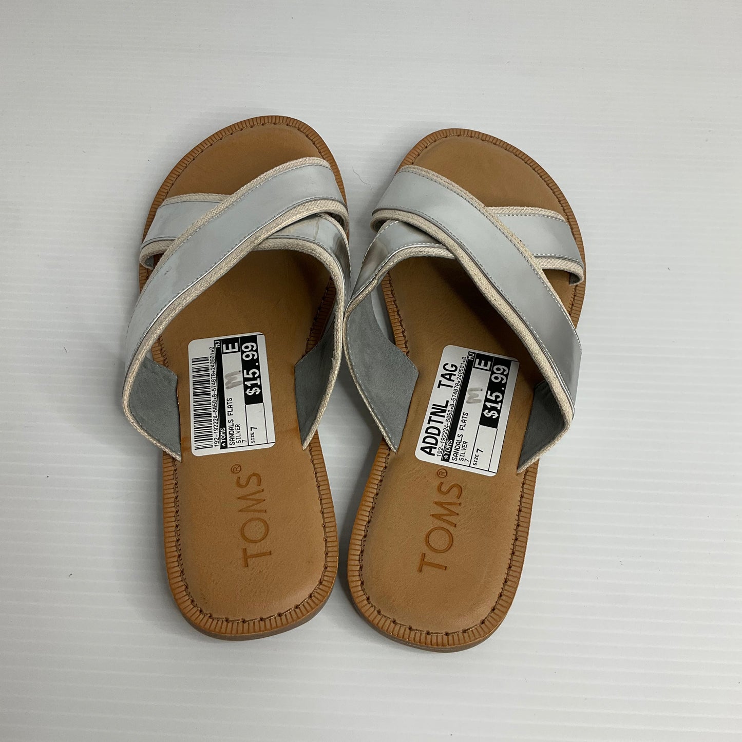 Silver Sandals Flats Toms, Size 7