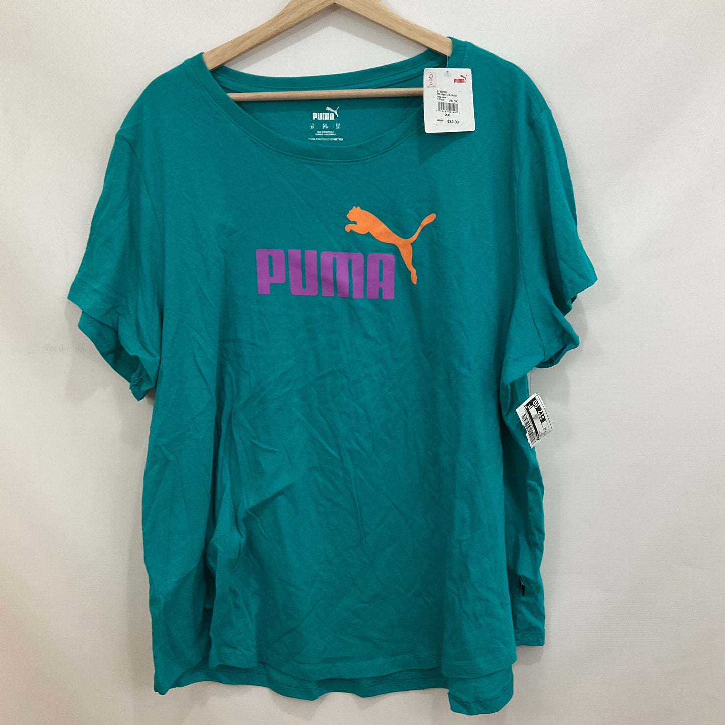 Teal Athletic Top Short Sleeve Puma, Size 2x