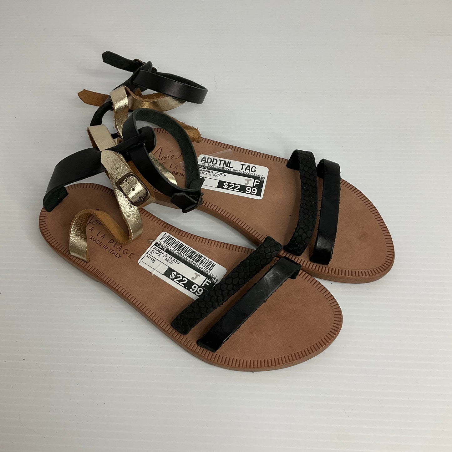 Black & Gold Sandals Flats Joie, Size 5