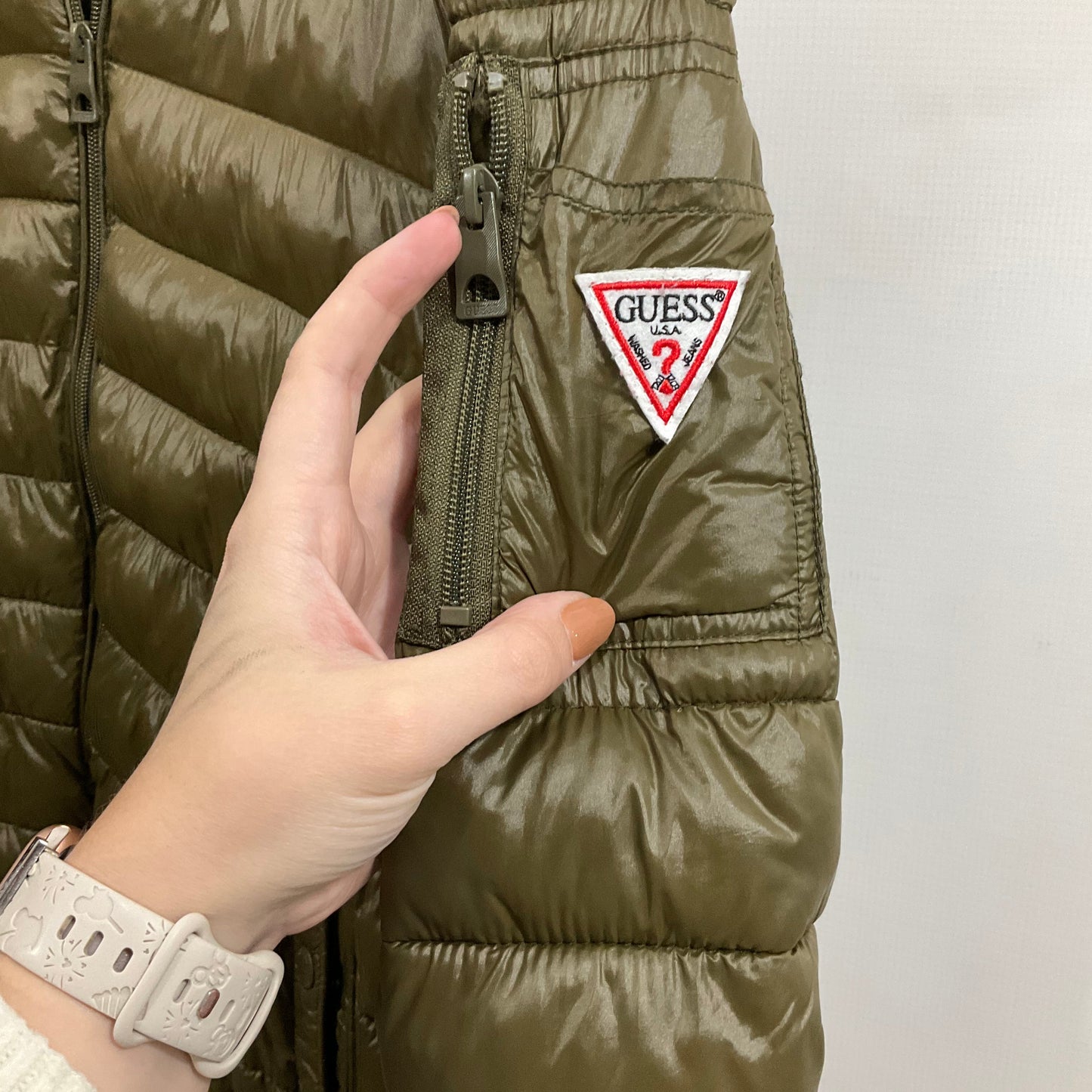 Jacket Puffer & Quilted By Guess In Green, Size: M