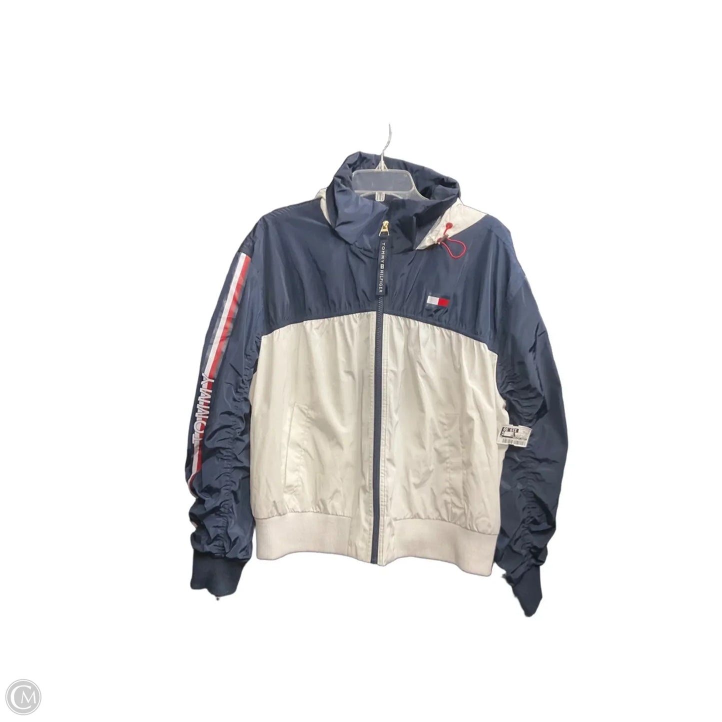 Jacket Windbreaker By Tommy Hilfiger In Blue & White, Size: Xl