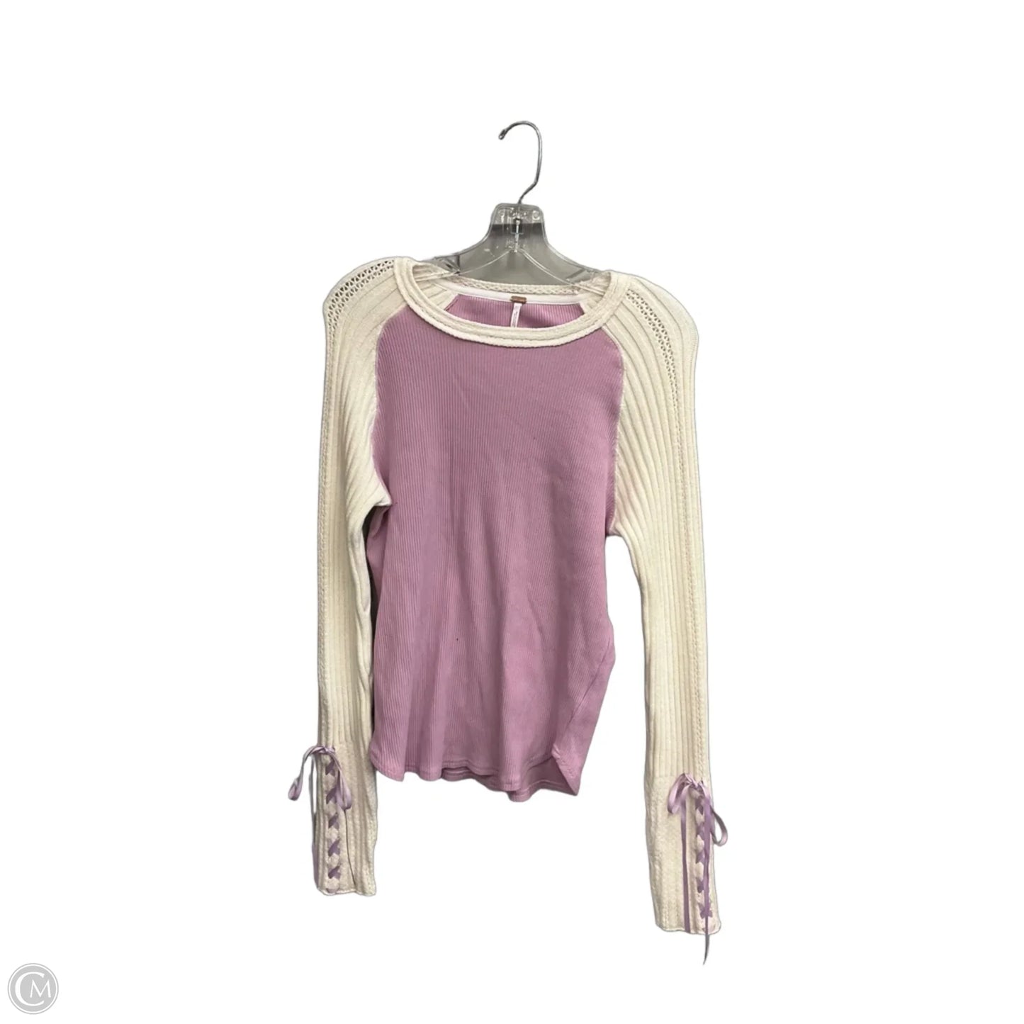Top Long Sleeve By Free People In Cream & Purple, Size: L