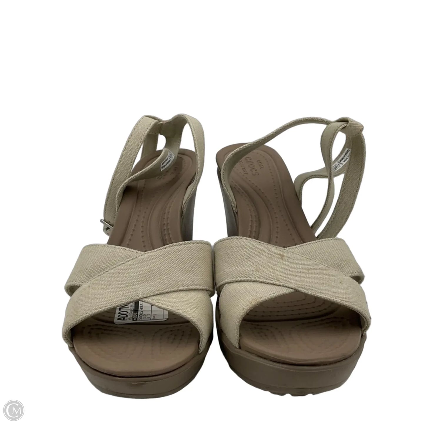Sandals Heels Wedge By Crocs In Taupe, Size: 9