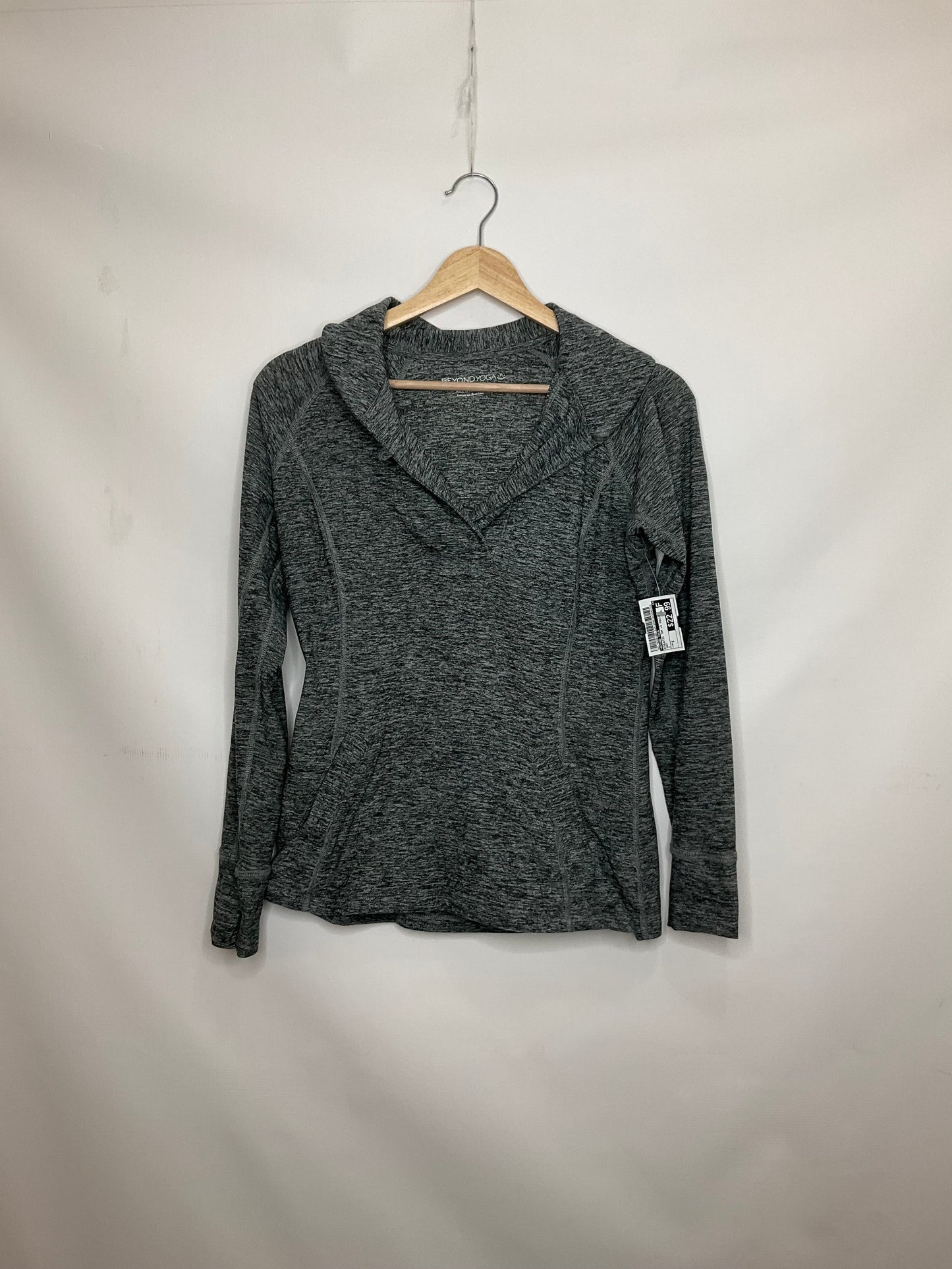 Grey Athletic Top Long Sleeve Collar Beyond Yoga, Size S
