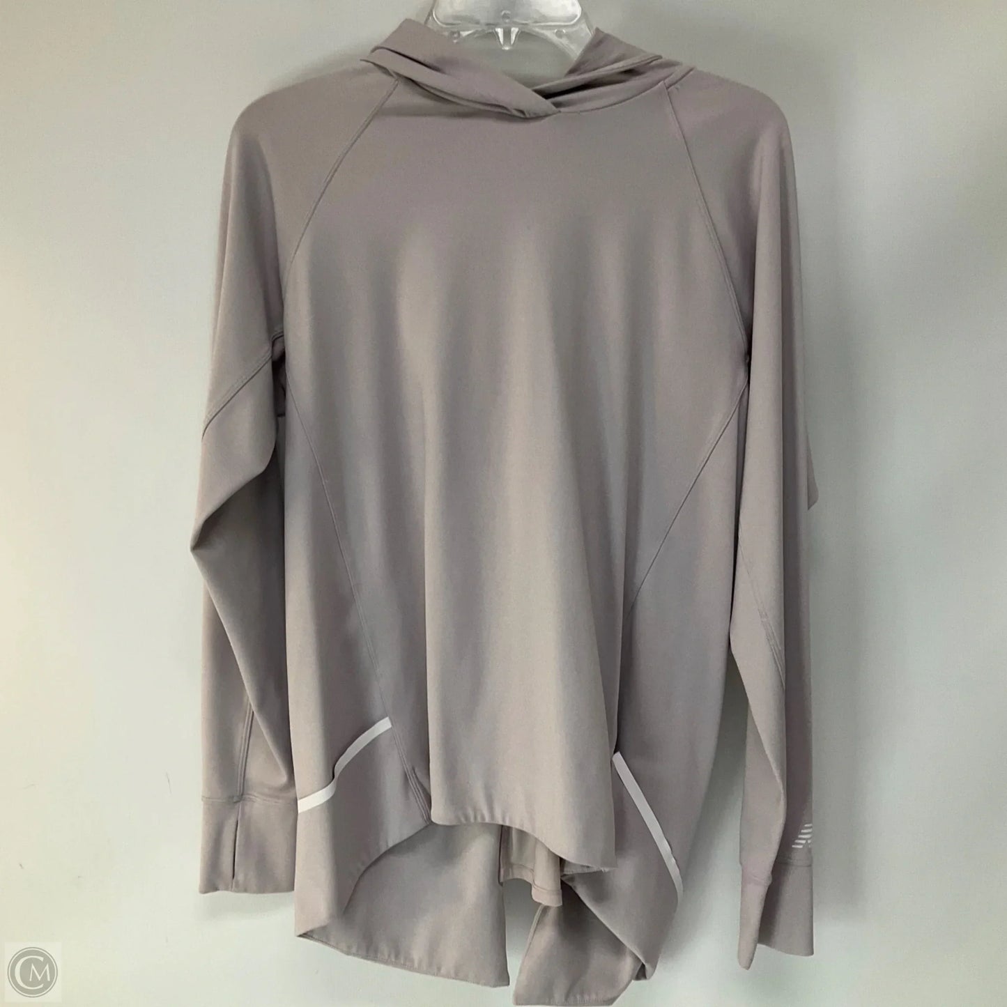 Athletic Top Long Sleeve Hoodie By New Balance In Grey, Size: M