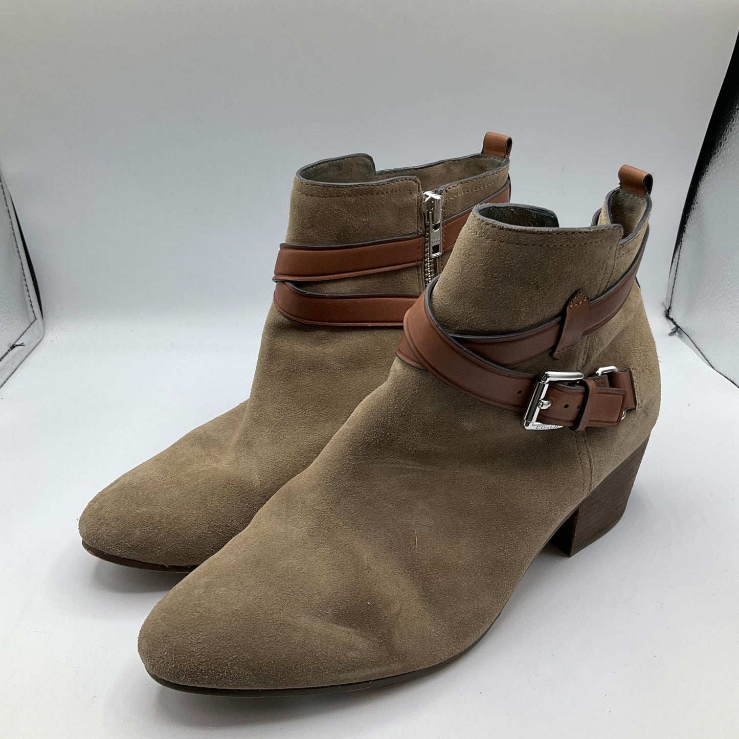 Boots Ankle Heels By Coach In Grey, Size: 9.5