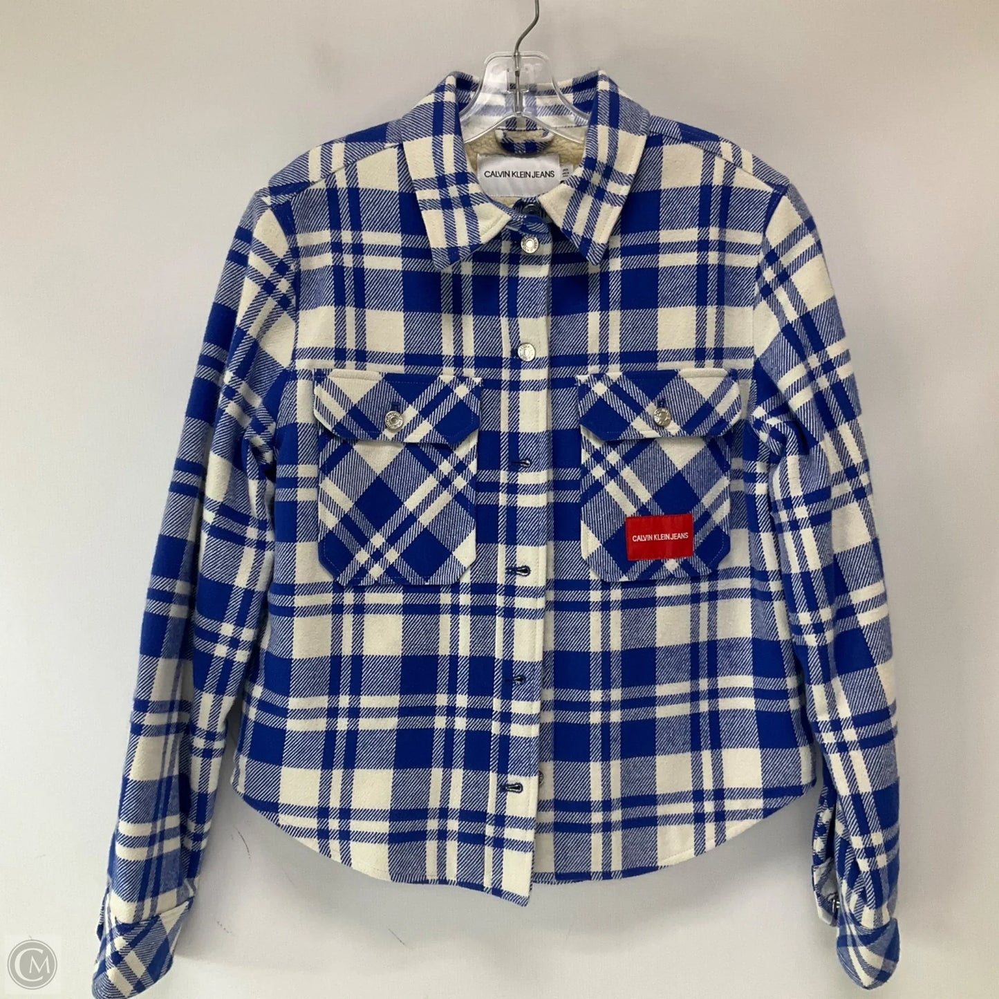 Jacket Shirt By Calvin Klein In Blue, Size: S