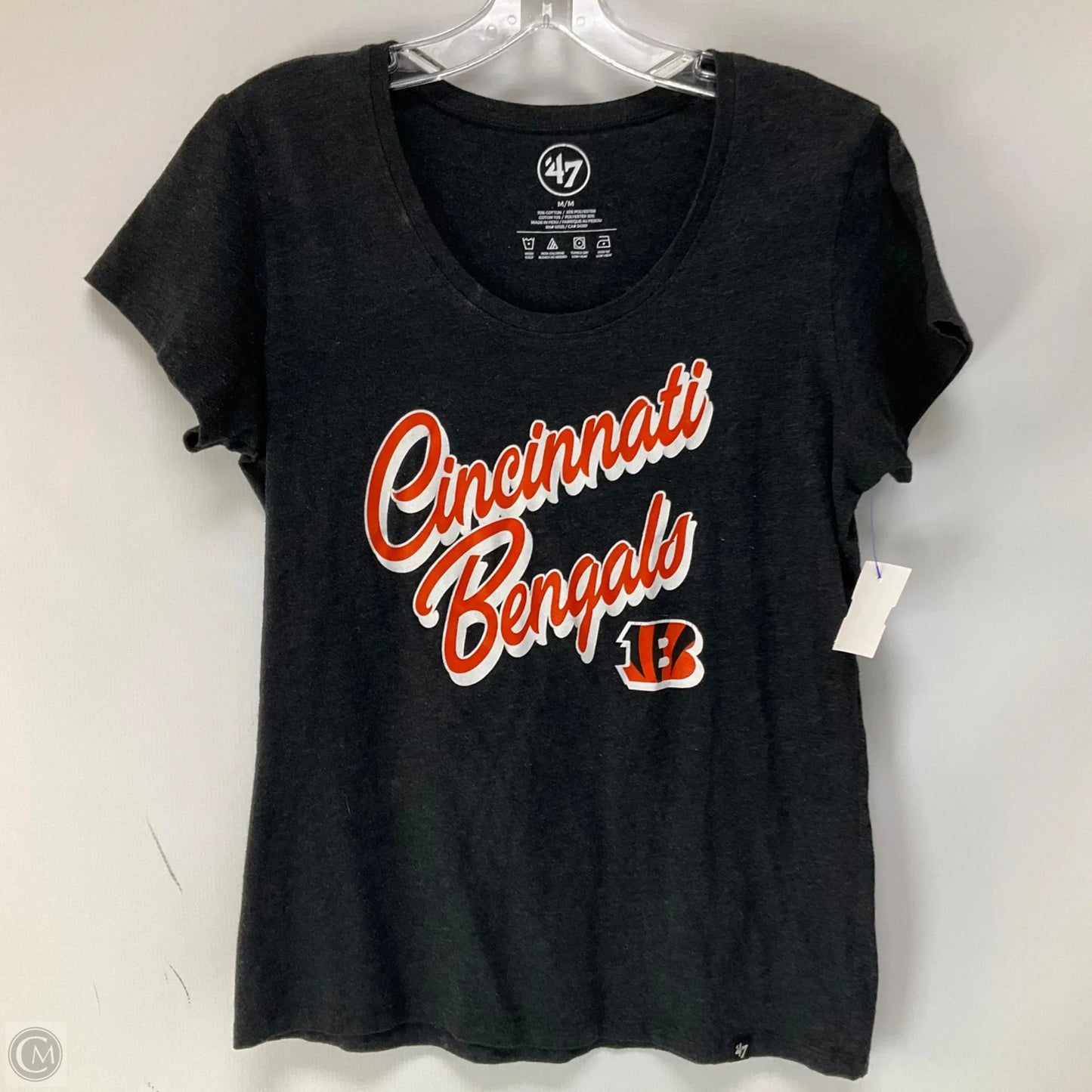 Athletic Top Short Sleeve By Cme In Grey & Orange, Size: M