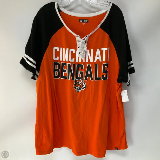 Athletic Top Short Sleeve By Nfl In Black & Orange, Size: 3x