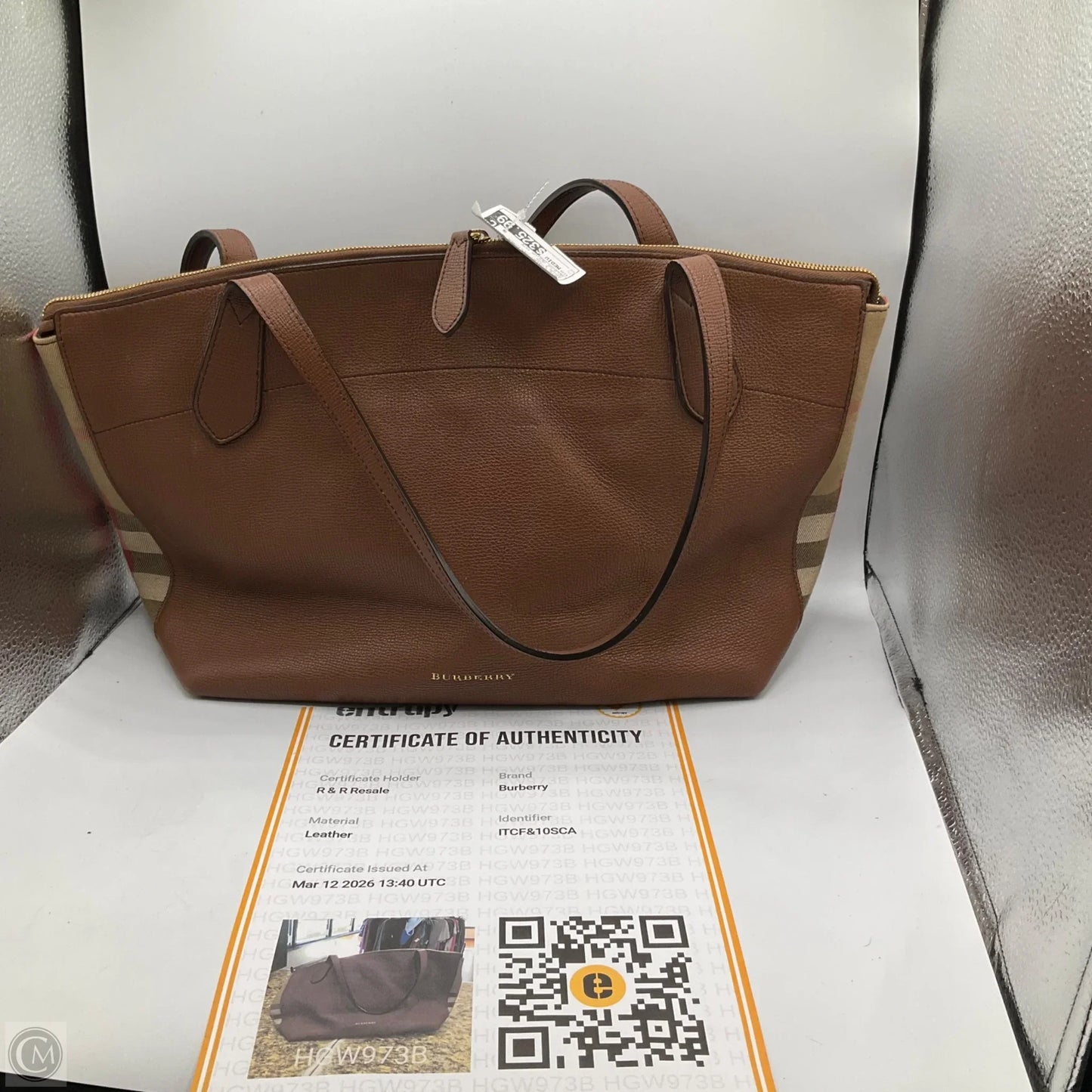 Tote Luxury Designer By Burberry, Size: Medium