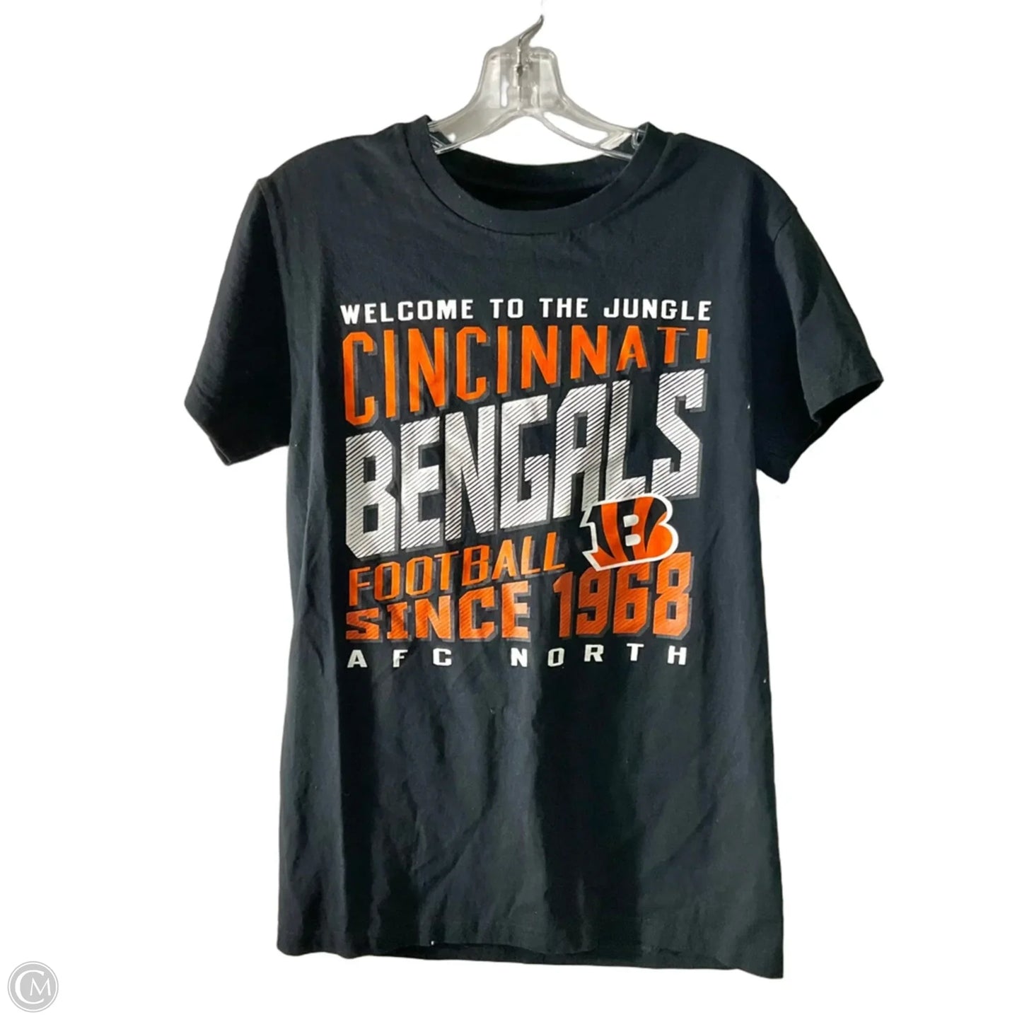 Athletic Top Short Sleeve By Nfl In Black & Orange, Size: S