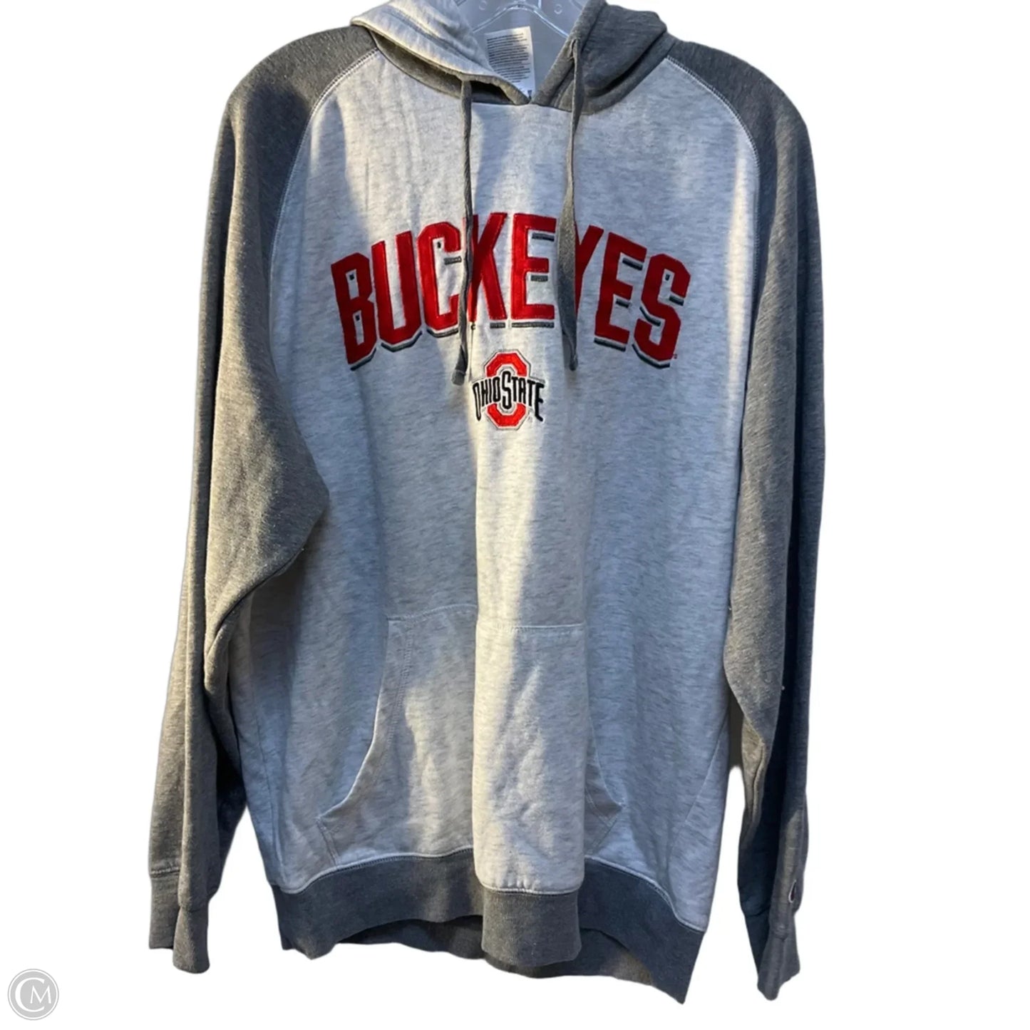 Athletic Sweatshirt Hoodie By Champion In Grey & Red, Size: L