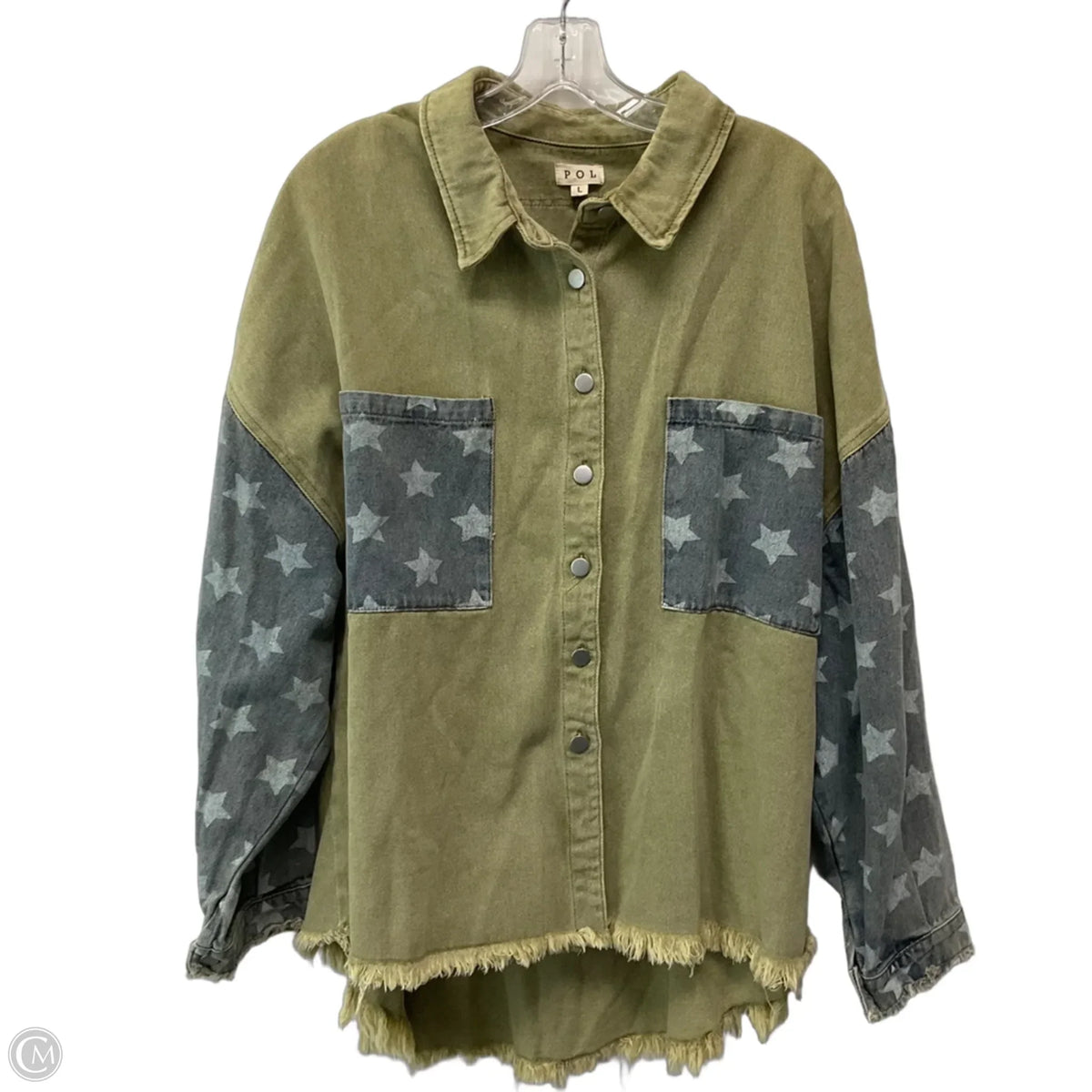 Jacket Shirt By Pol In Grey & Tan, Size: L