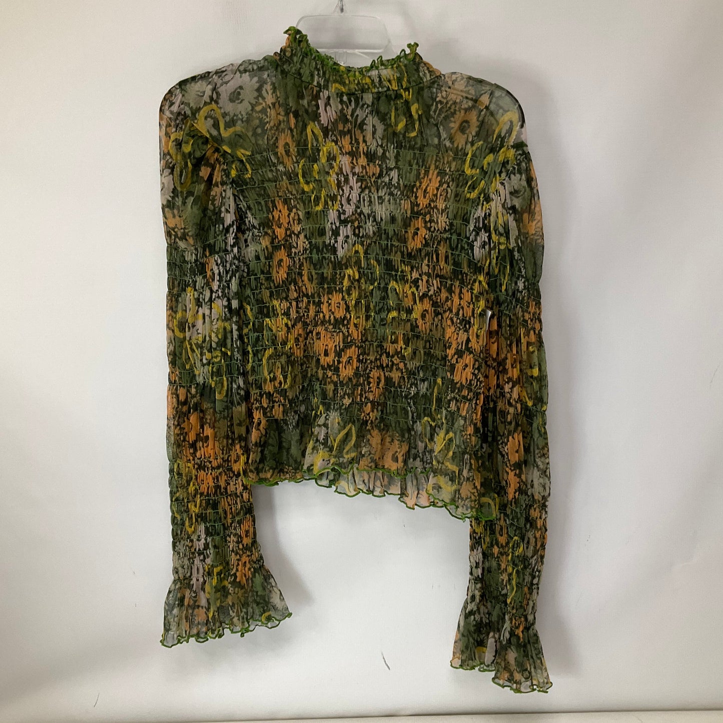 Green & Yellow Top Long Sleeve Free People, Size M