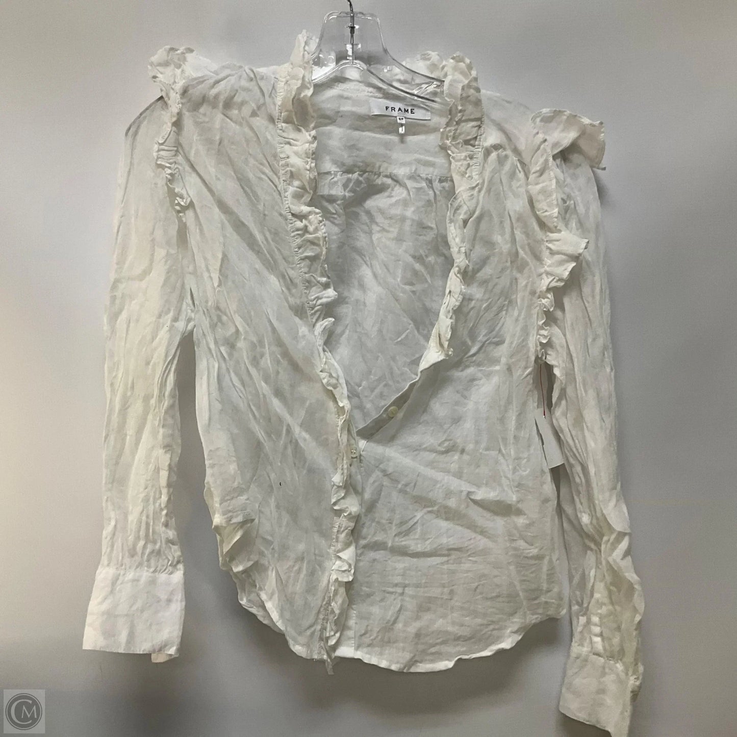 Top Long Sleeve By Frame In White, Size: S