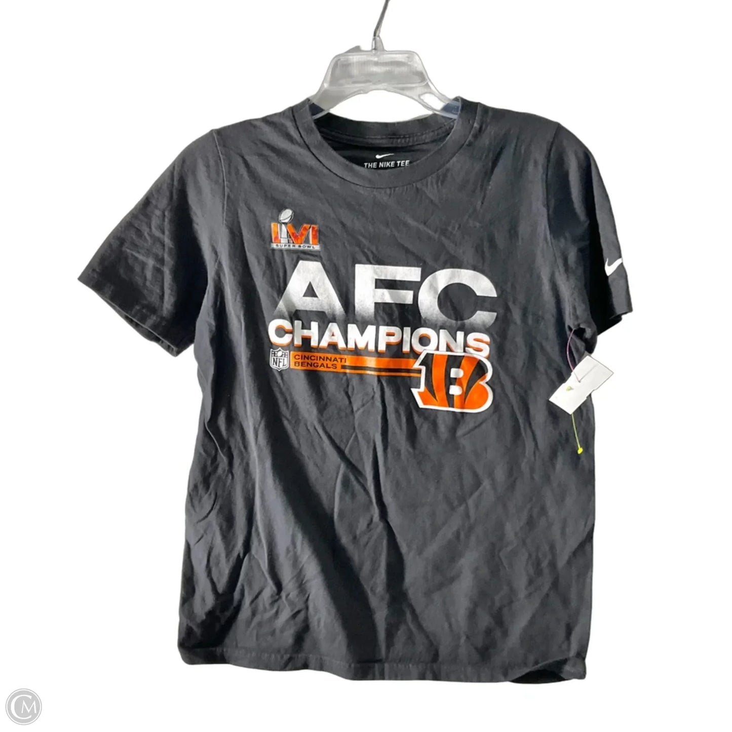 Athletic Top Short Sleeve By Nike Apparel In Grey & Orange, Size: L