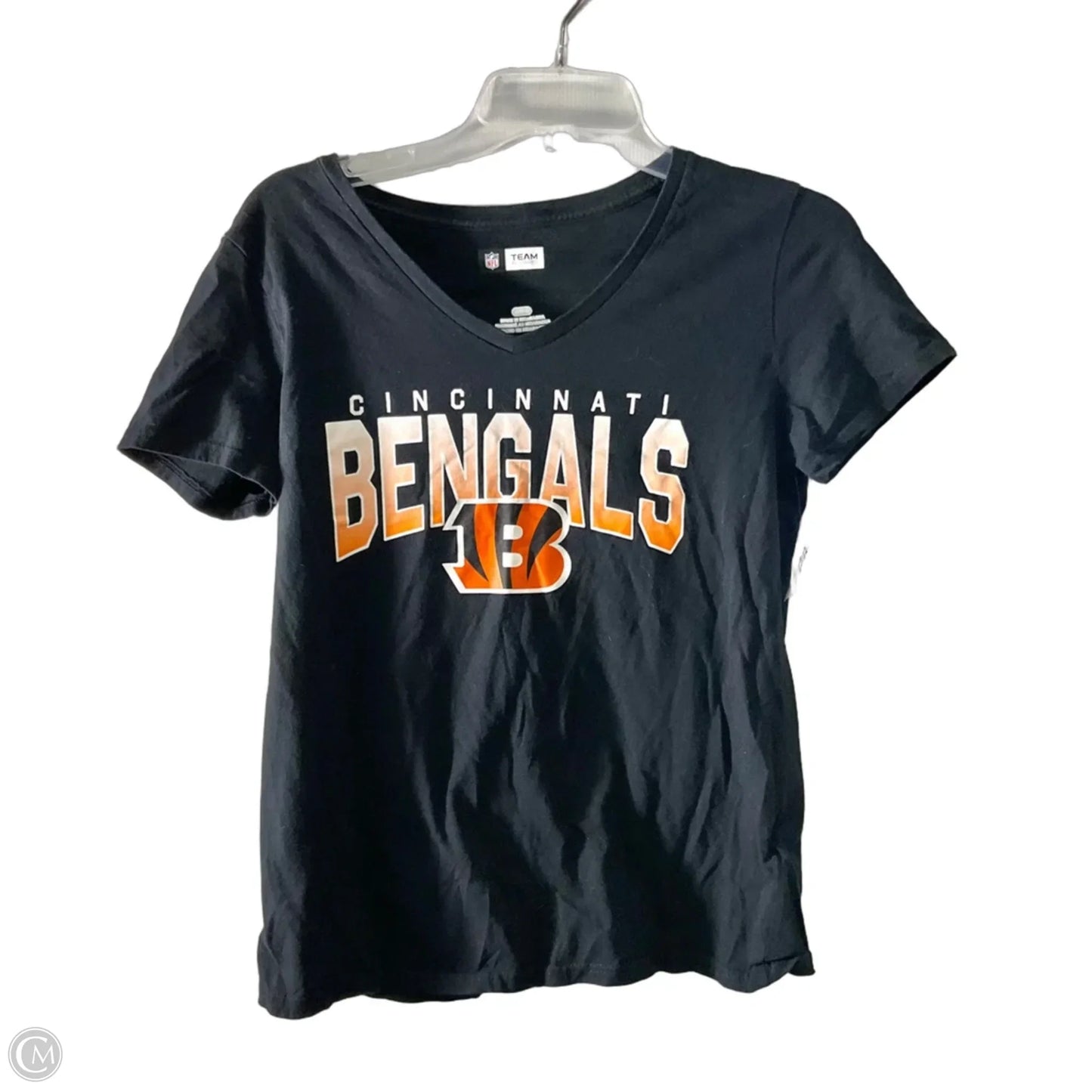 Athletic Top Short Sleeve By Nfl In Black & Orange, Size: M