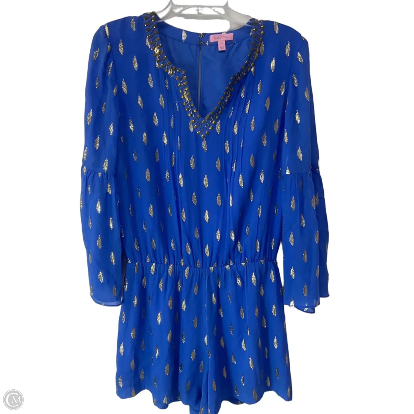 Romper Designer By Lilly Pulitzer In Blue & Gold, Size: M