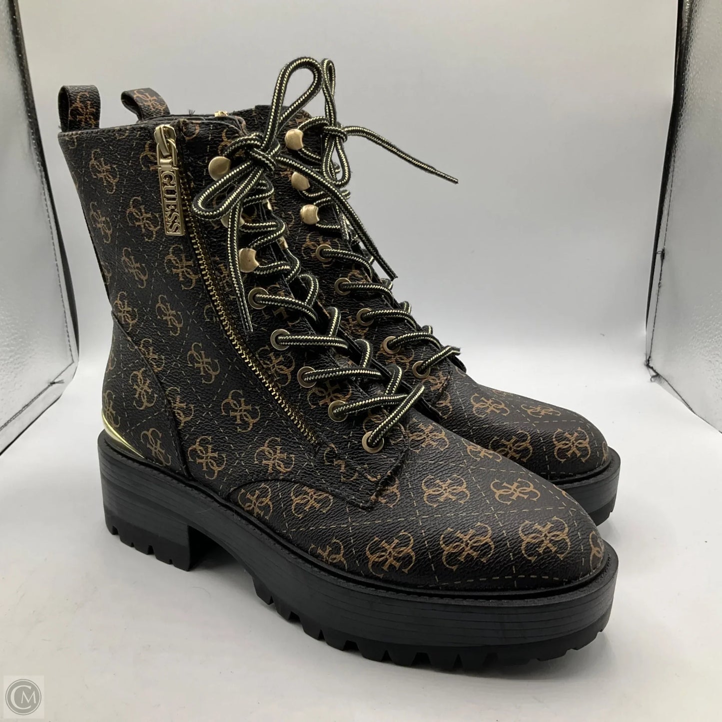 Boots Combat By Guess In Black & Gold, Size: 9.5