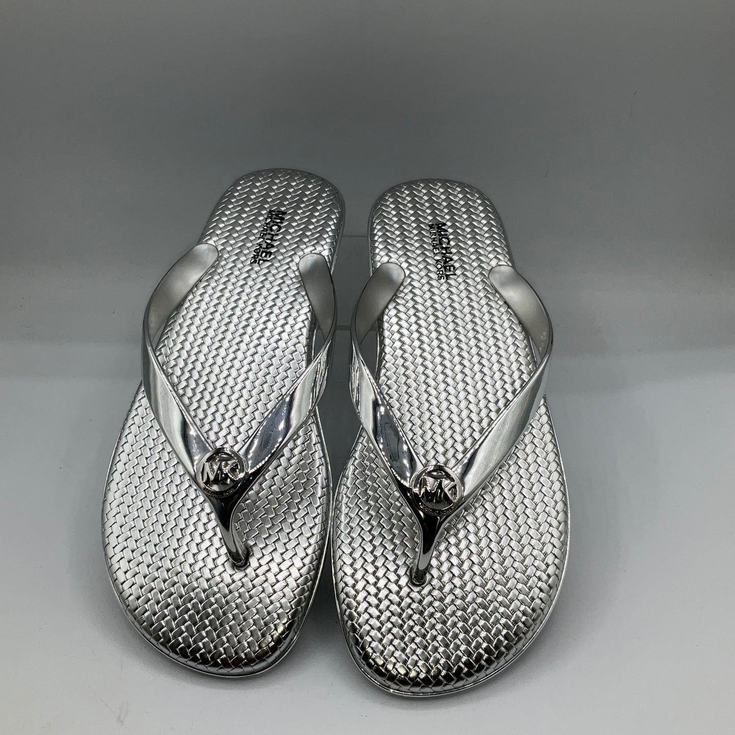 Silver Sandals Flip Flops Michael By Michael Kors, Size 7
