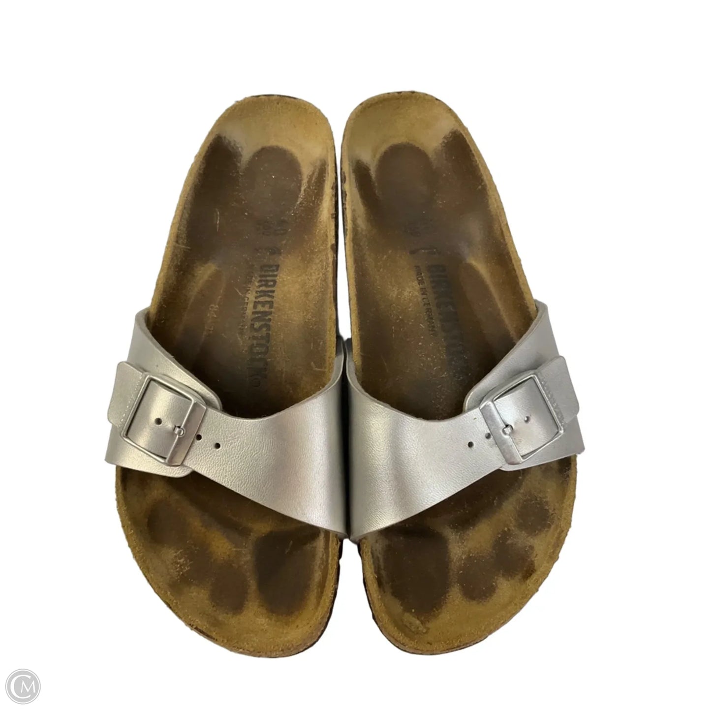 Sandals Flats By Birkenstock In Silver, Size: 9
