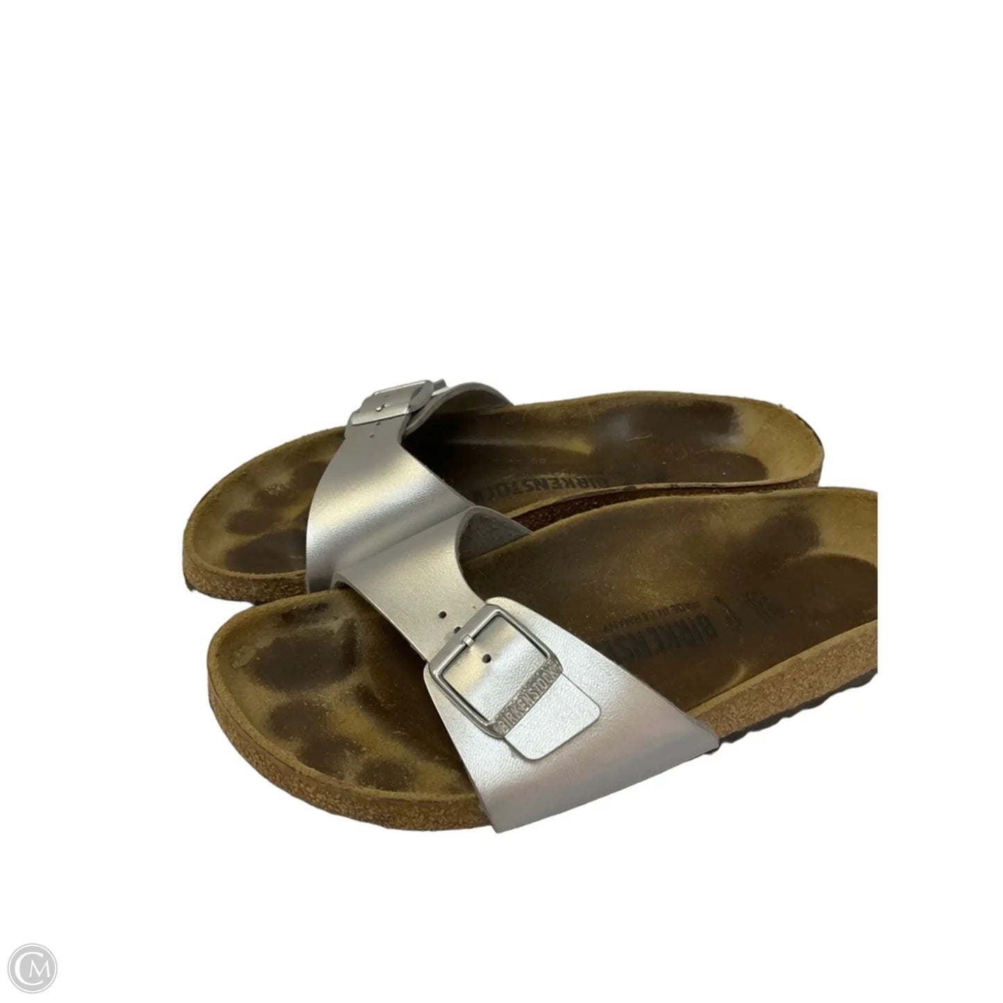 Sandals Flats By Birkenstock In Silver, Size: 9