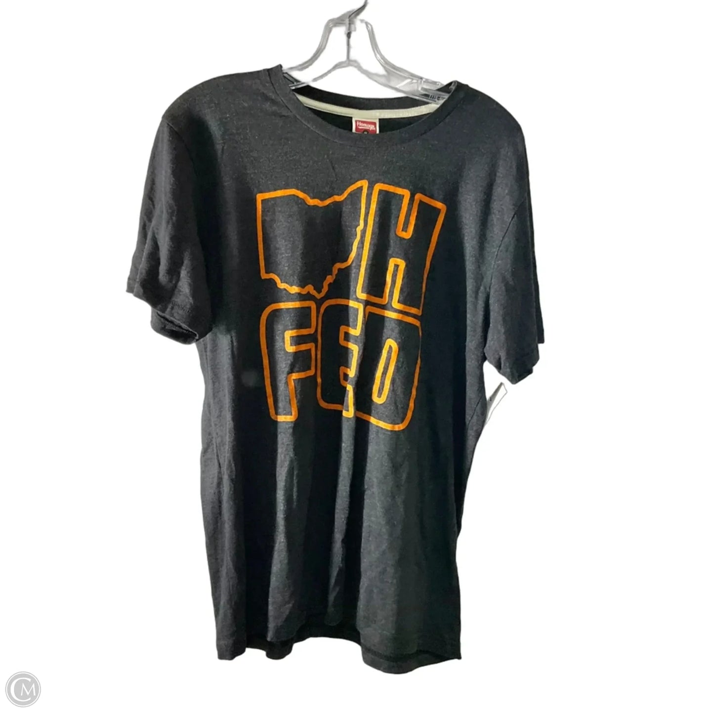 Top Short Sleeve By Homage In Black & Orange, Size: M