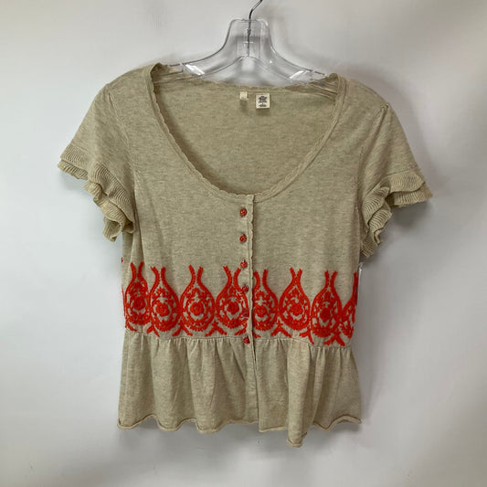 Top Short Sleeve By Moth In Cream & Orange, Size: S