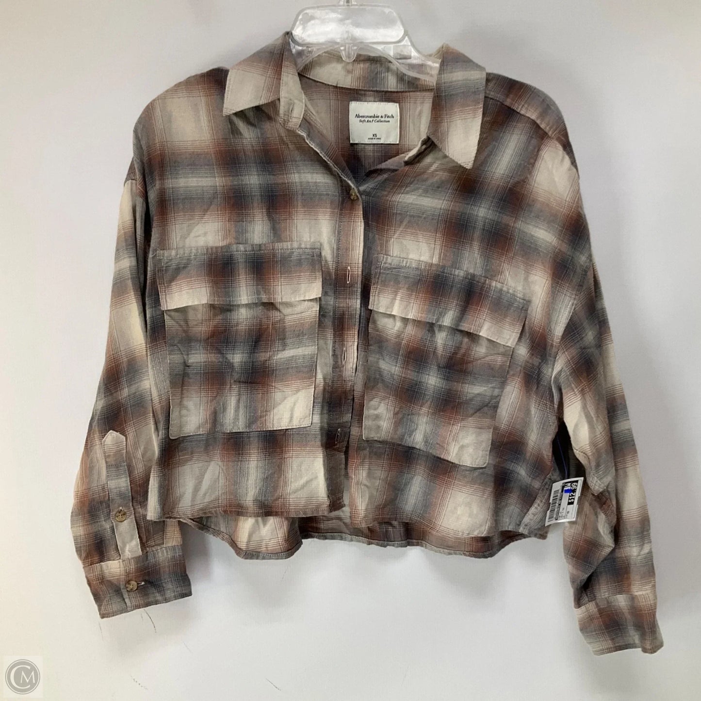 Top Long Sleeve By Abercrombie And Fitch In Grey & Tan, Size: Xs