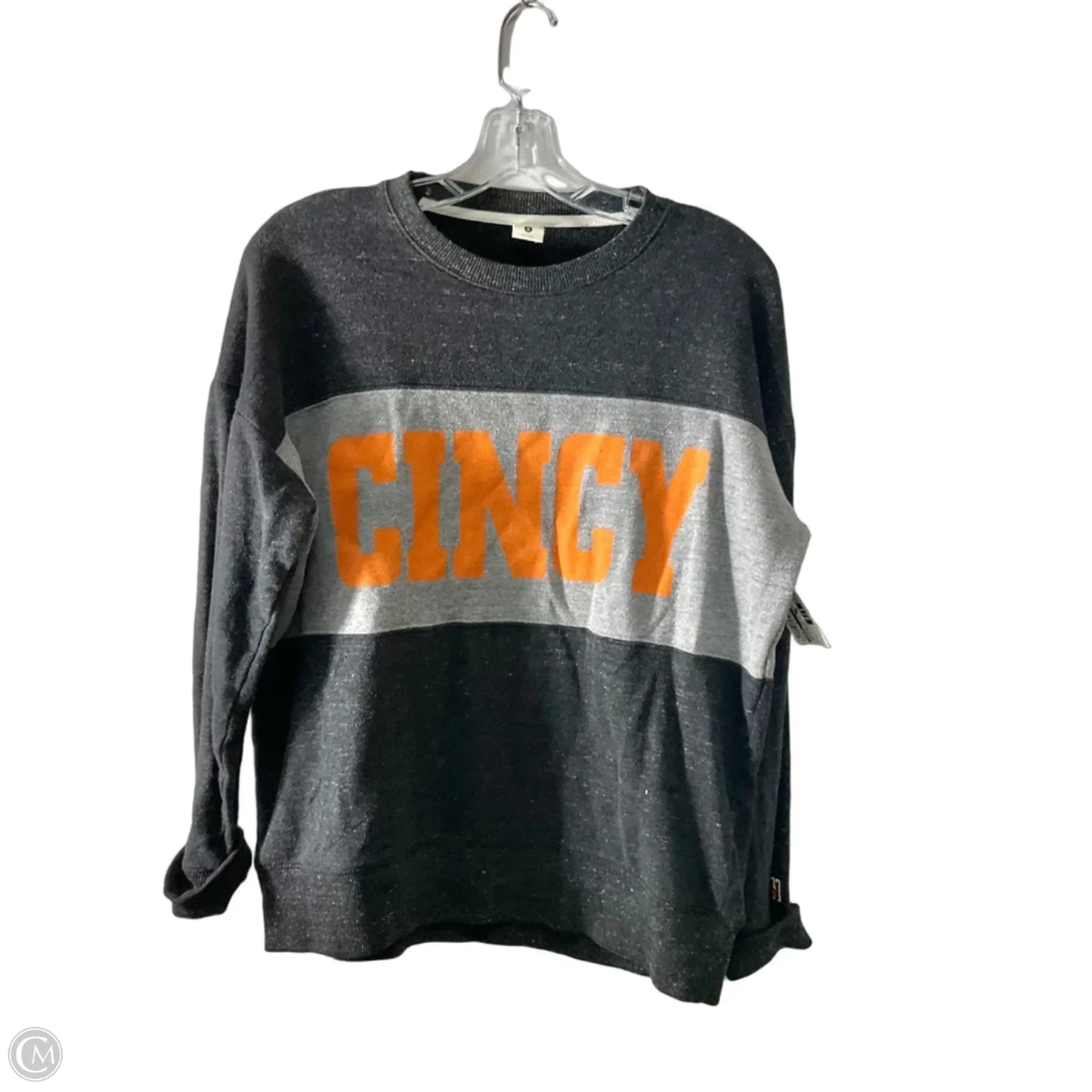 Athletic Top Long Sleeve Crewneck By Homage In Grey & Orange, Size: S
