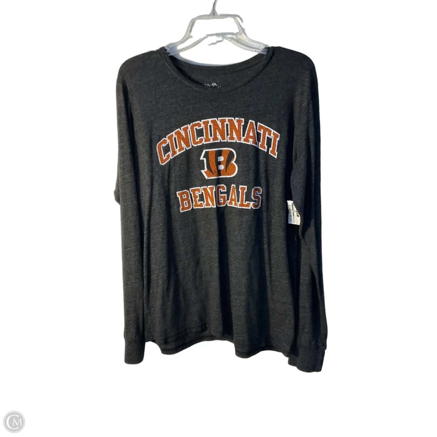 Athletic Top Long Sleeve Crewneck By Majestic In Grey & Orange, Size: L