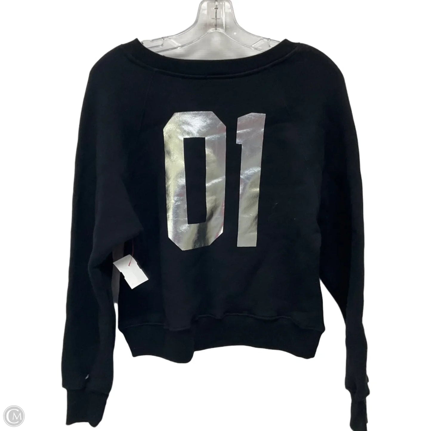 Sweatshirt Crewneck By Good American In Black & Silver, Size: M