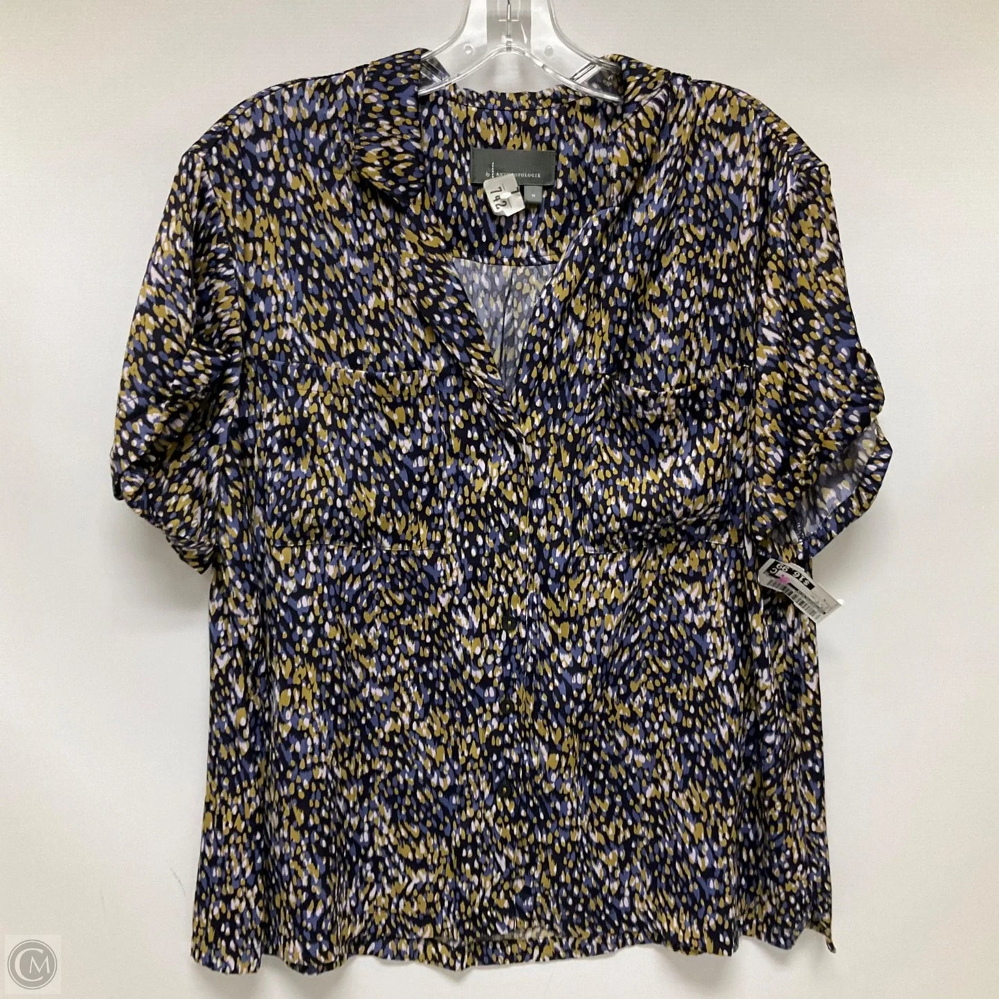 Top Short Sleeve By Anthropologie In Blue & Tan, Size: M