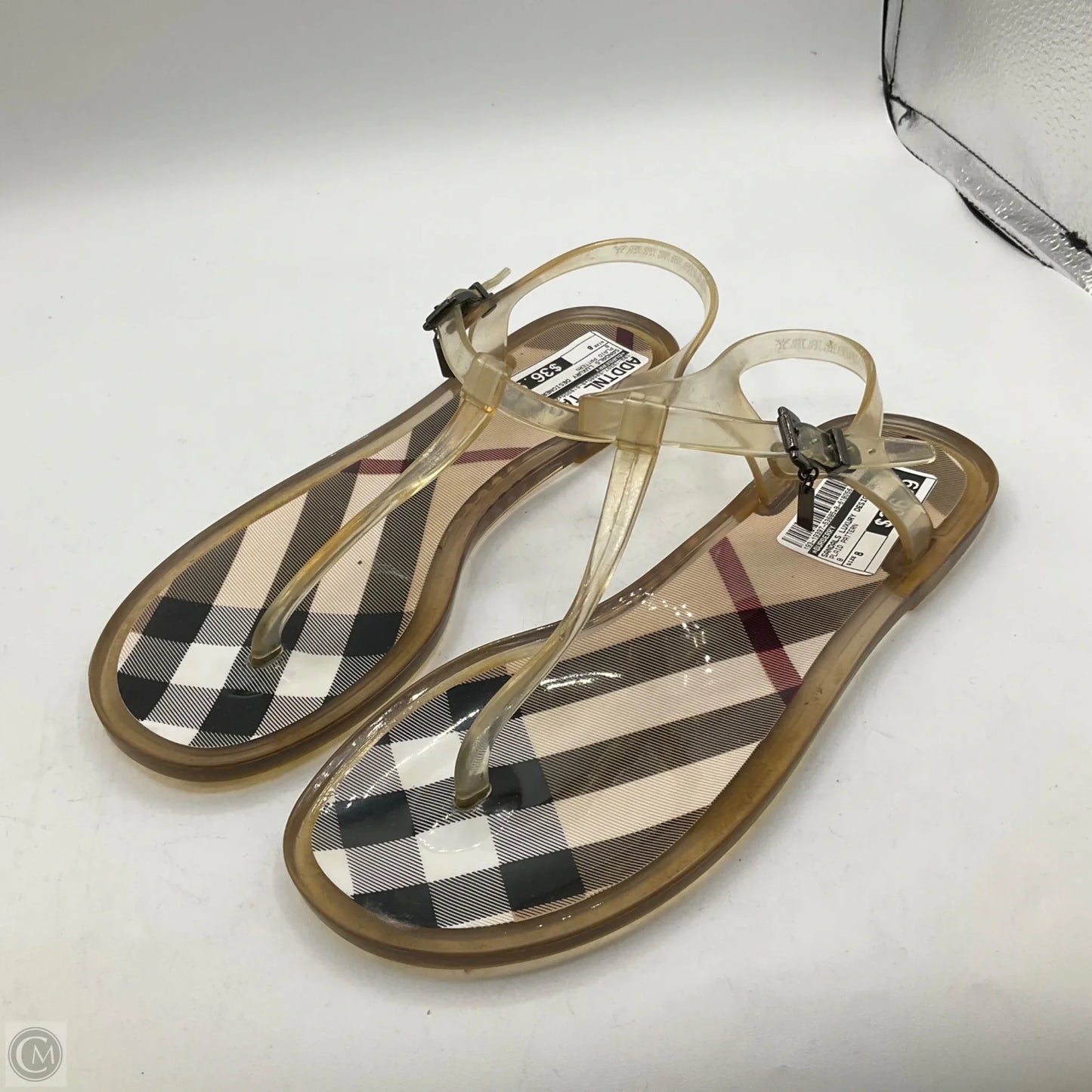 Sandals Luxury Designer By Burberry In Plaid Pattern, Size: 8