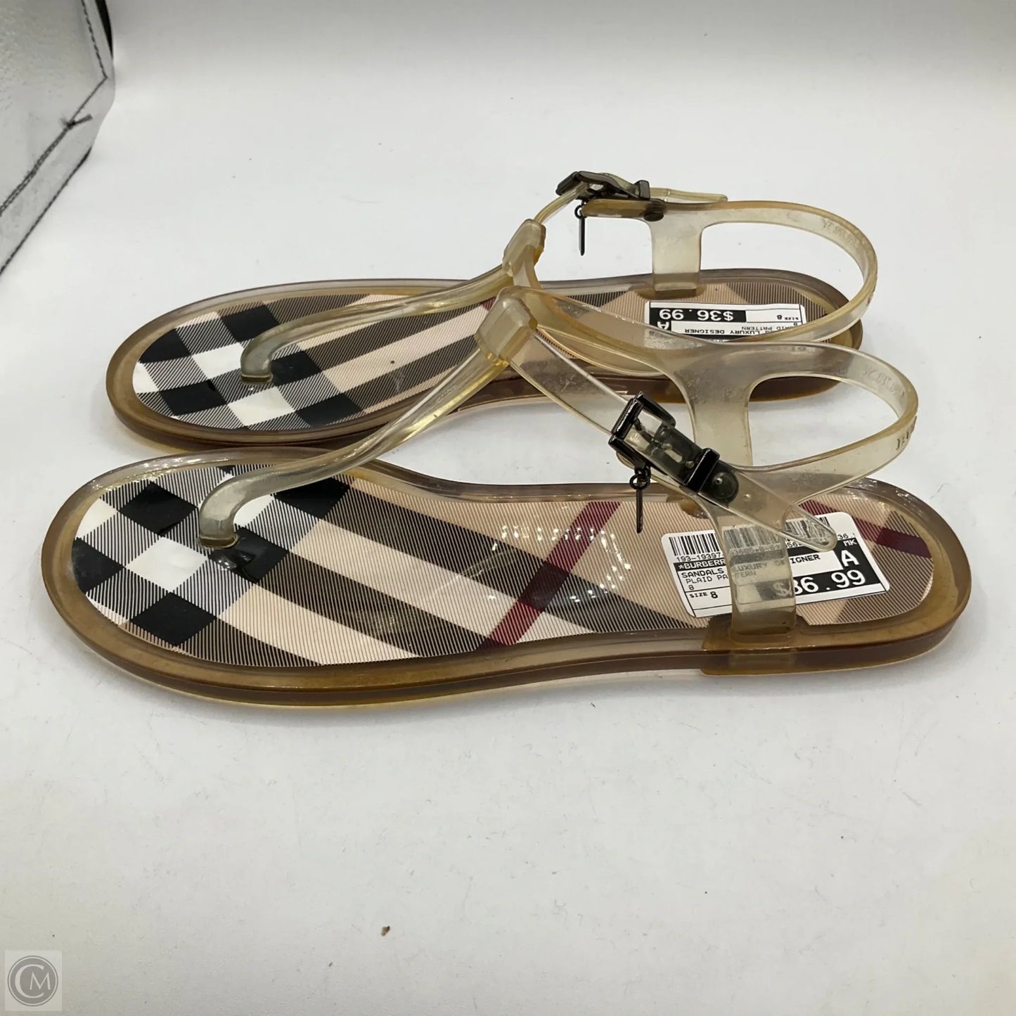 Sandals Luxury Designer By Burberry In Plaid Pattern, Size: 8
