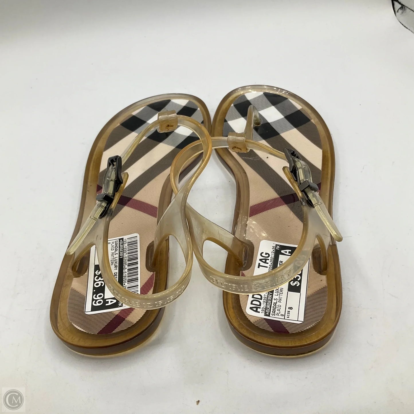 Sandals Luxury Designer By Burberry In Plaid Pattern, Size: 8