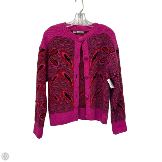 Sweater Cardigan By Zara In Black & Pink, Size: M