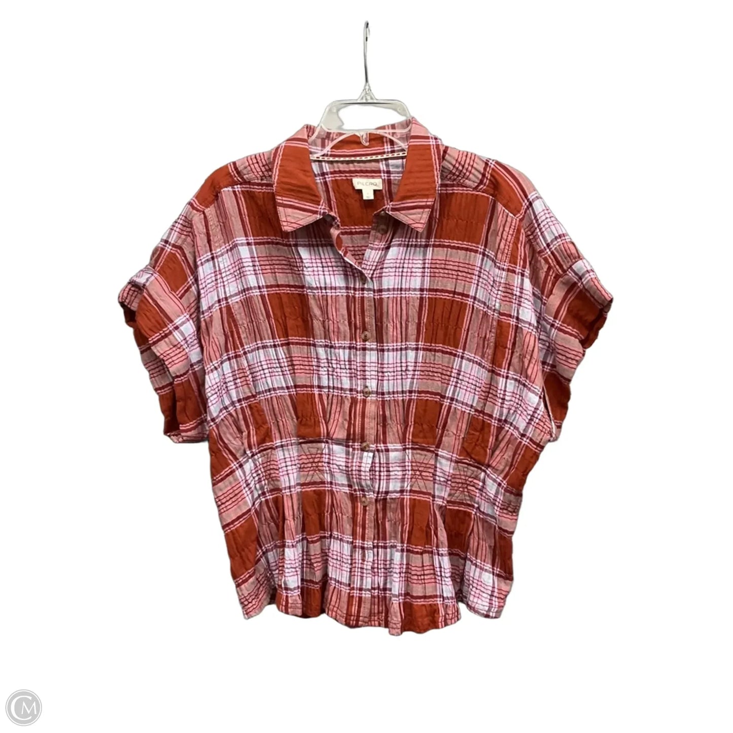 Top Short Sleeve By Pilcro In Plaid Pattern, Size: L