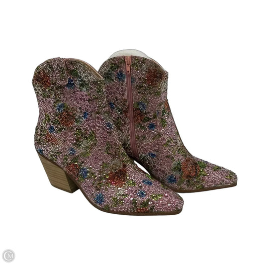 Boots Mid-calf Heels By Betsey Johnson In Rainbow Print, Size: 9