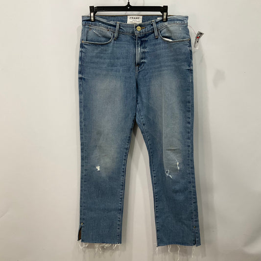 Jeans Straight By Frame In Blue Denim, Size: 8