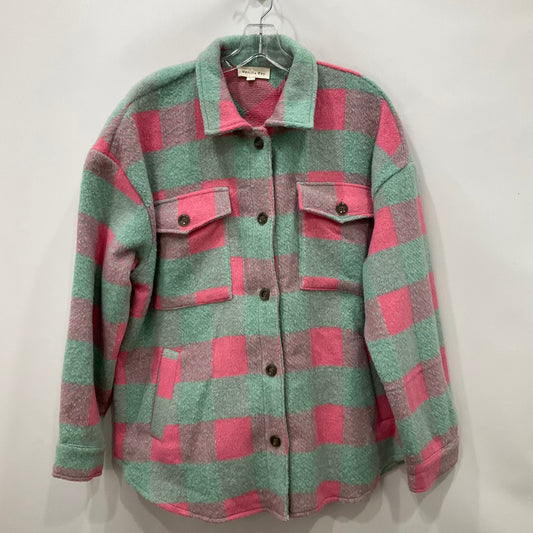 Jacket Shirt By Vanilla Bay In Green & Pink, Size: L