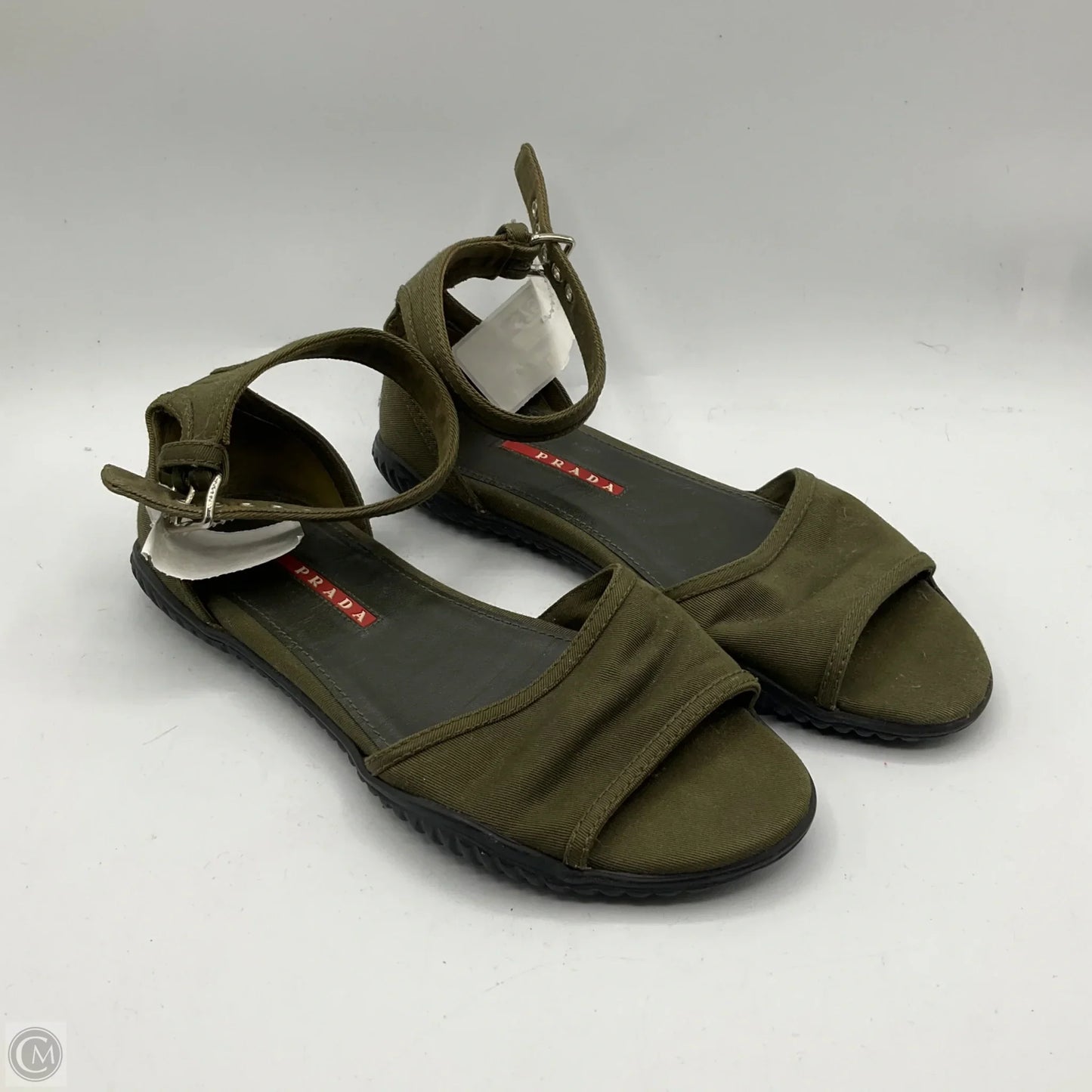 Sandals Luxury Designer By Prada In Green, Size: 6.5